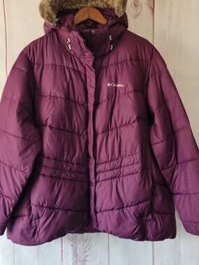 Columbia Peak-to-Park Insulated Quilted Puffer Jacket Women’s 2x Purple Faux Fur
